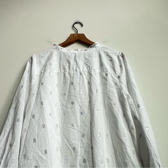 Talbots Metallic Swiss Dots Ruffle Collar Tunic Top Long Sleeve White Silver XL - Picture 11 of 12